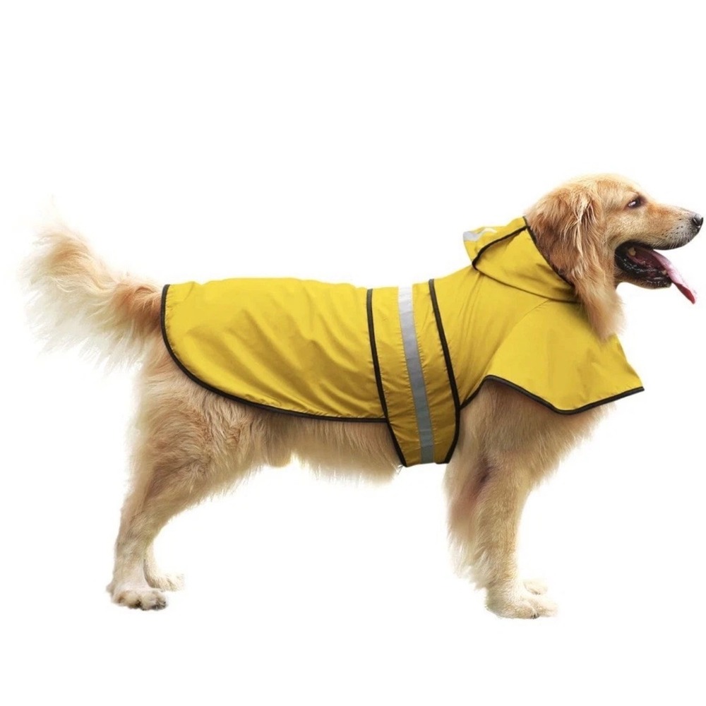 HDE Dog Raincoat Yellow Reflective‎ Hooded Poncho Pet Rain Jacket Size L